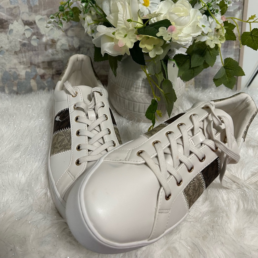 Stylish Michael Kors White and Brown Women's Sneakers